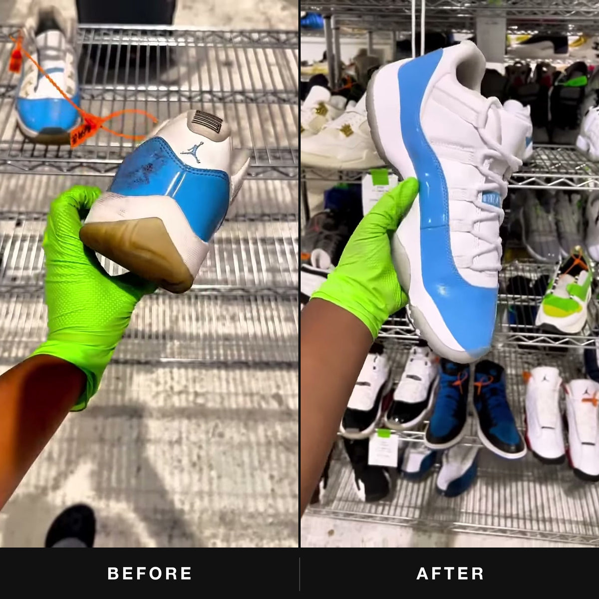 Dirty Jordan 11 before and after SNKRR BAR All Purpose Cleaner